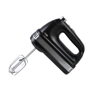 300W hand mixer with ABS housing, full copper motor, 5 speeds plus turbo, easy-release beaters and dough hooks.