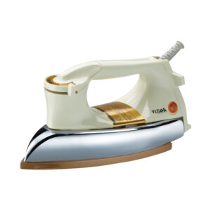 1000–1200W ceramic-coated dry iron with 6 temperature settings, swivel cord, and large pilot lamp AC220–240V 50/60Hz