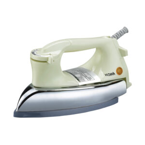 1000–1200W dry iron with ceramic coating, 6 temperature settings, swivel cord, and large pilot lamp AC220–240V 50/60Hz
