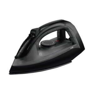 1400–1800W dry and steam iron with spray function, powerful steam burst, adjustable thermostat control, 360° swivel cord, overheat protection, and indicator light