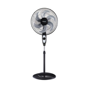 Standing electric fan with safety grille, 3-speed air supply, silent motor, 75° oscillation, strong airflow, and stable round base