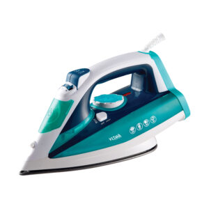 2200W ceramic soleplate steam iron with variable continuous steam, powerful steam burst, adjustable temperature, swivel cord, self-cleaning function, and power indicator