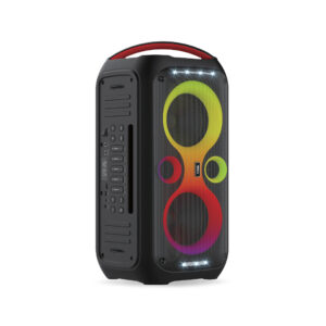 Portable 2x60W speaker with 6.5-inch driver, 6000mAh battery, 60Hz–12kHz frequency range, and 12V 1.5A charging input