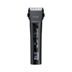 Hair trimmer with steel blade head, 1500mAh Li-Ion battery, digital display, washable head, and Type-C charging