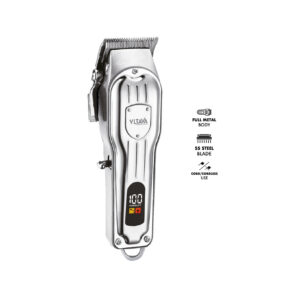 Full metal body hair clipper with stainless steel blade, zero cut option, cordless and corded use, long-lasting battery, and low noise powerful motor