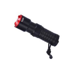 20W white laser LED flashlight with zoom function, 14000mAh battery, power bank feature, SOS mode, 3-4 hour charge time, and 7-hour working time.