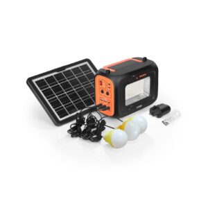 6V 8W solar panel with 3.7V 12000mAh Li-ion battery, 5W high-power torch, 3×2W DC LED bulbs, FM radio, MP3 player, and Bluetooth speaker