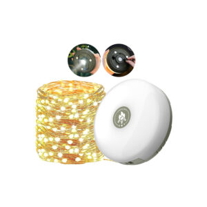 USB rechargeable 5W lantern with 10-meter string lights, 100 LED + 24 white SMD, 3000mAh battery, adjustable brightness, water-resistant, portable and lightweight